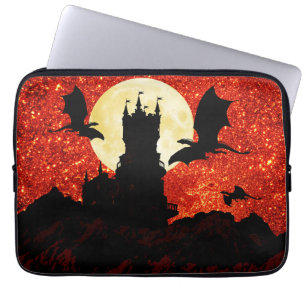 Dragons flying, cliff castle, full moon, sunrise laptop sleeve