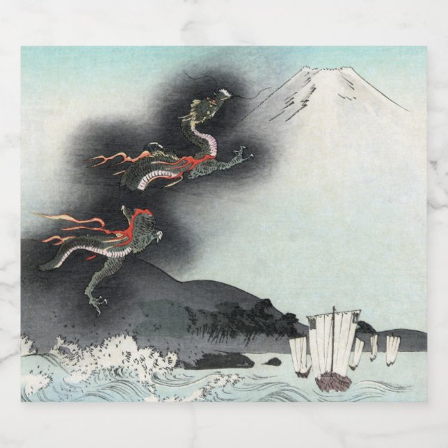 Dragon's Fury Sea Battle for Mount Fuji, Japan Liquor Bottle Label (Single Label)