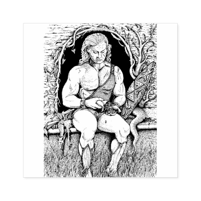 DRAGON'S HOARD, WARRIOR, BAG OF GOLD, CAVE, LAIR RUBBER STAMP (Imprint)