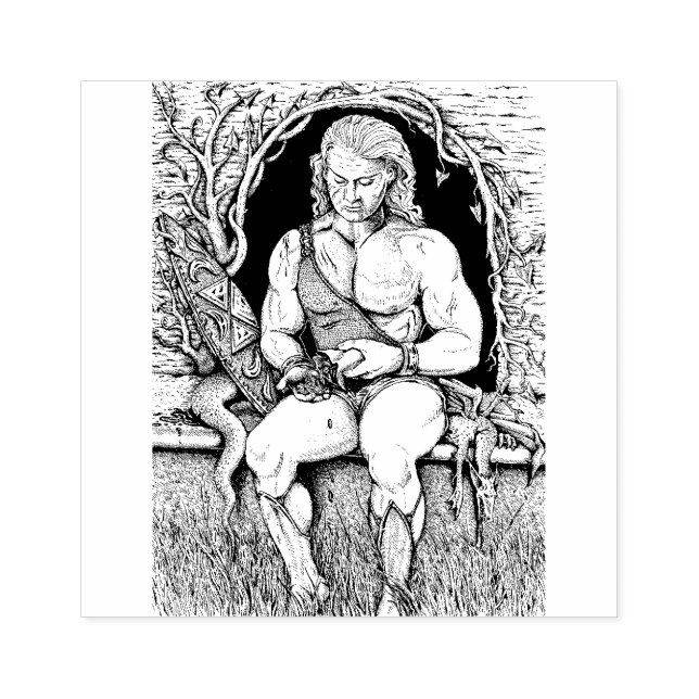 DRAGON'S HOARD, WARRIOR, BAG OF GOLD, CAVE, LAIR RUBBER STAMP (Imprint)