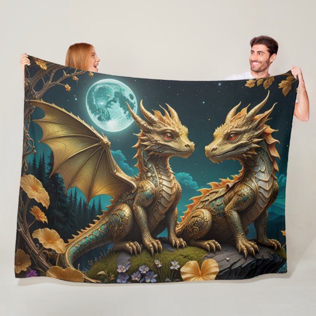 Dragon's in the moonlight fleece blanket (In Situ)
