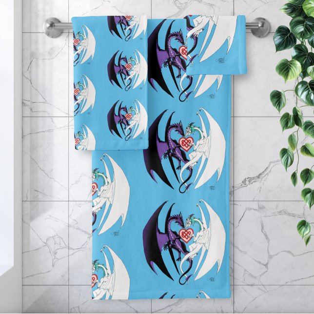 Dragons Love Heart Blue Bath Towel Set (Creator Uploaded)