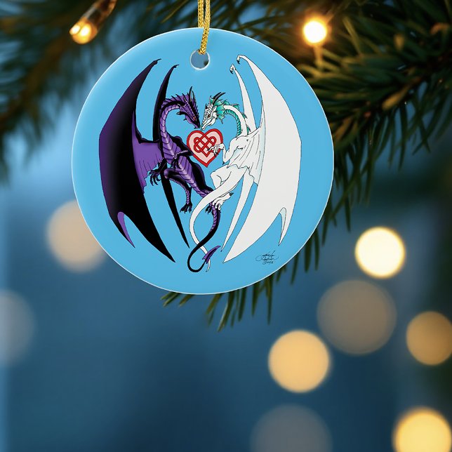 Dragons Love Heart Blue Ceramic Tree Decoration (Creator Uploaded)
