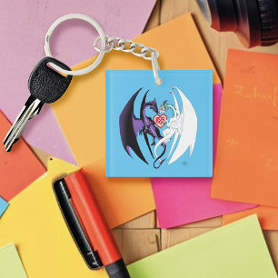 Dragons Love Heart Blue Key Ring