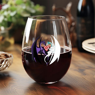 Dragons Love Heart Blue Stemless Wine Glass