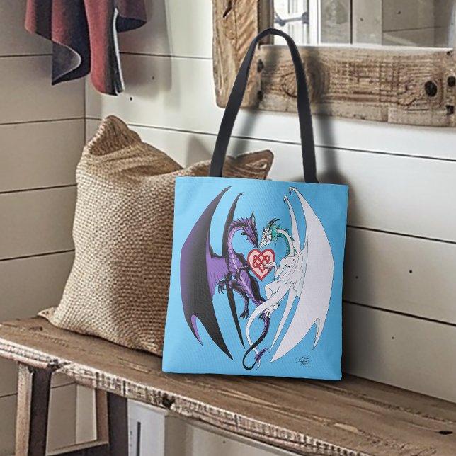 Dragons Love Heart Blue Tote Bag (Creator Uploaded)