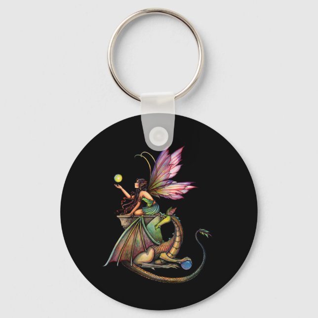 Dragon's Orbs Fairy and Dragon by Molly Harrison Key Ring (Front)