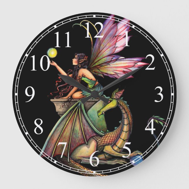 Dragon's Orbs Gothic Fairy Dragon Wall Clock (Front)