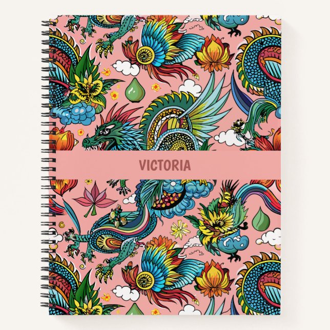 Dragons Rainbow Custom Pattern Notebook (Front)