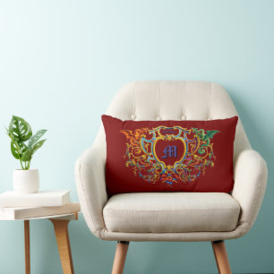 Dragons Rococo Cartouche Name & Monogram Lumbar Cushion