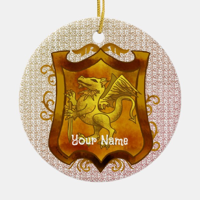Dragons Shield  Family Crest Surname  Ceramic Tree Decoration (Front)