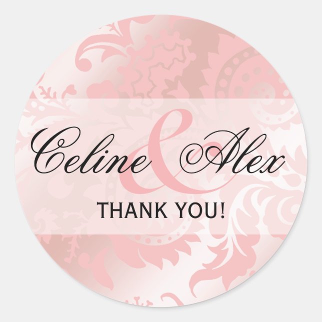 Dragontail Paisley Metallic Favour | pink Classic Round Sticker (Front)