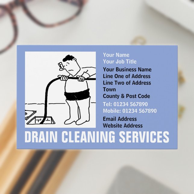 Drain Cleaning Services Cartoon (Drain Cleaning Business Card)