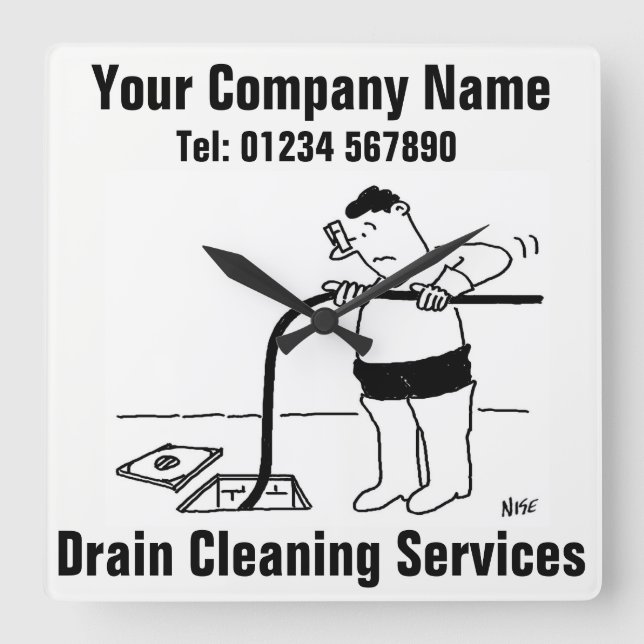 Drain Cleaning Services Cartoon Clock (Front)