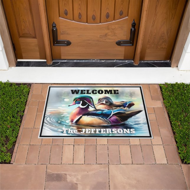 Drake and Hen Wood Duck Doormat (Outdoor)