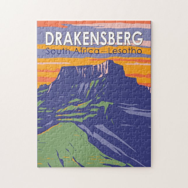 Drakensberg South Africa Lesotho Travel Art Retro Jigsaw Puzzle (Vertical)