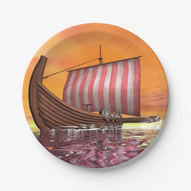 Drakkar or viking ship - 3D render Paper Plate (Front)