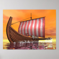 Drakkar or viking ship - 3D render
