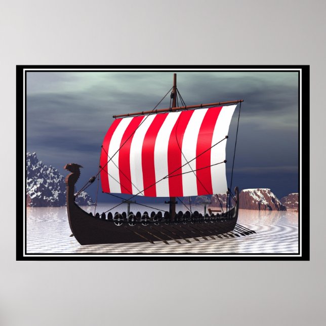 Drakkar Viking Sailing Ship Poster (Front)