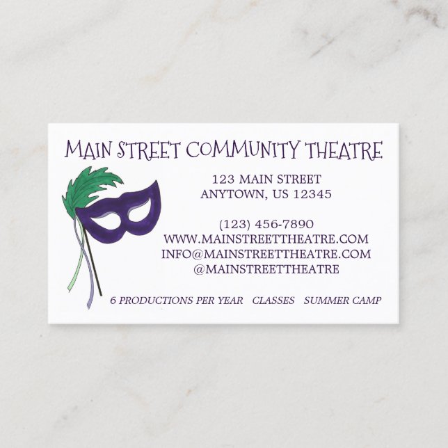 Drama Club Mask Community Theatre Theatre Arts Business Card (Front)