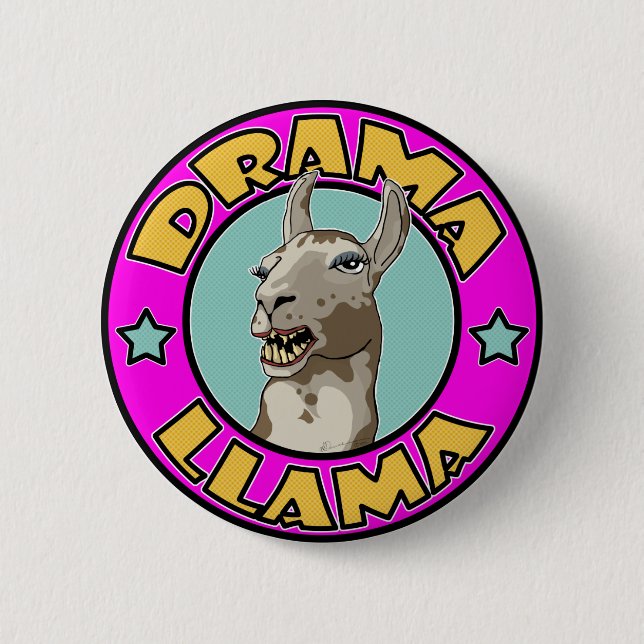 Drama Llama, 6 Cm Round Badge (Front)