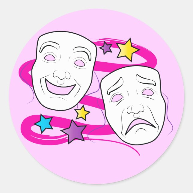 Drama Masks Comedy and Tragedy Classic Round Sticker (Front)