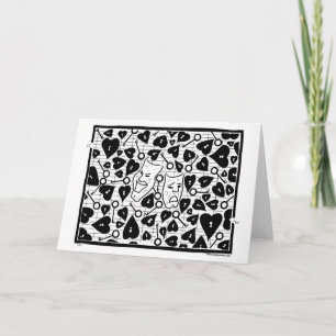 Drama masks, hearts, keys, maze.  Greeting Card. Card