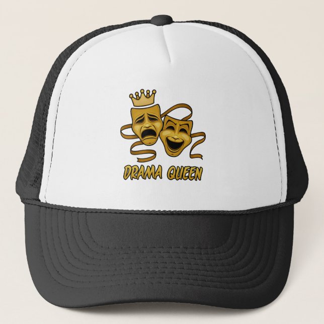 Drama Queen Comedy And Tragedy Gold Theatre Mask Trucker Hat (Front)