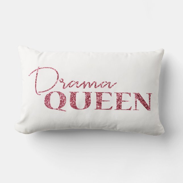 Drama Queen Rose Gold Glitter Lumbar Cushion (Front)