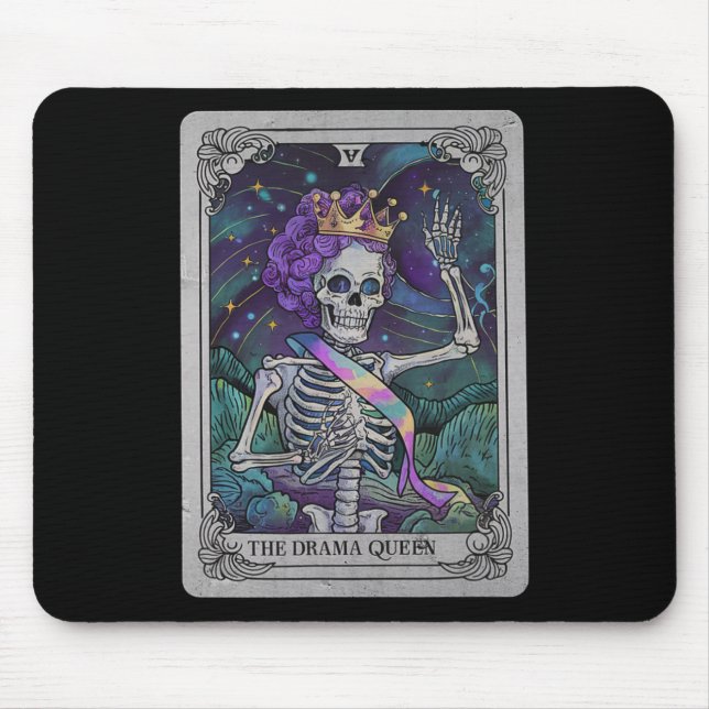 Drama Skeleton Queen Tarot Card Gothic Witchy Hall Mouse Pad (Front)