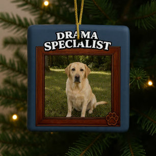 Drama Specialist Custom Funny Dog Photo Christmas Ceramic Ornament