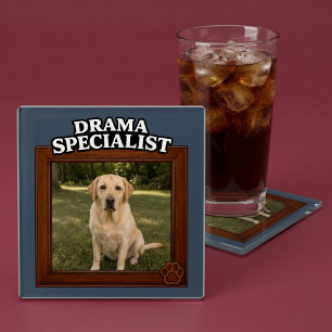 Drama Specialist Custom Funny Dog Photo Glass Coaster