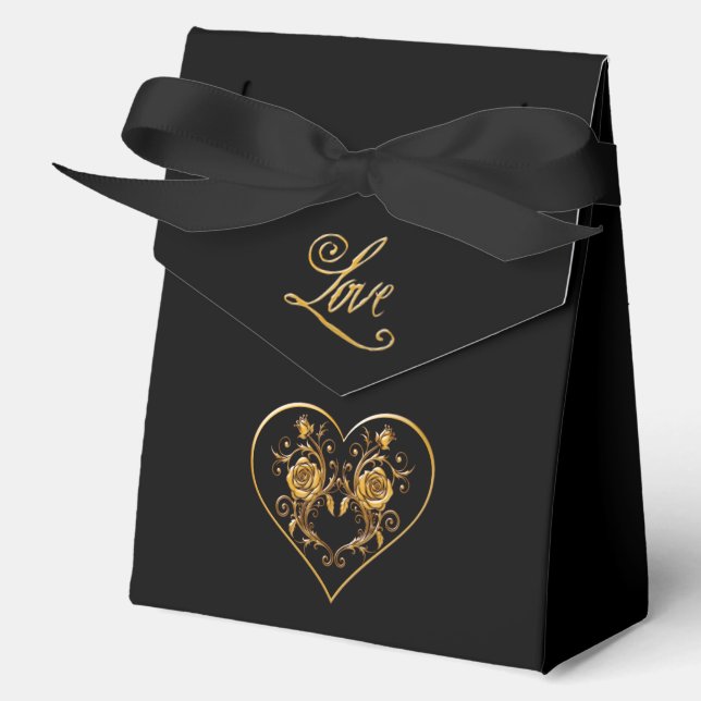 Dramatic and Elegant Gold Rose  Favour Box (Front)