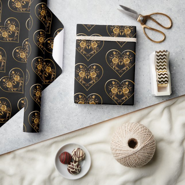 Dramatic and Elegant Gold Rose  Wrapping Paper (Crafts)