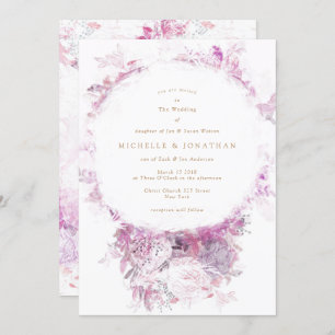 Dramatic Antique Purple Flowers Wedding Invitation