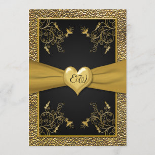 Dramatic Black and Gold Heart Wedding Invitation