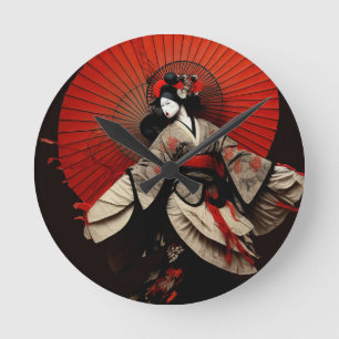 Dramatic Black and Red Kabuki Theatre Round Clock