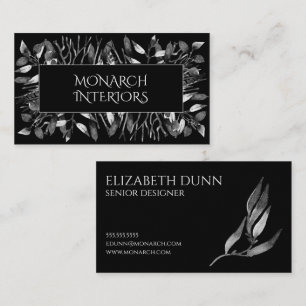 Dramatic Black and White Leaves Designer Business Card