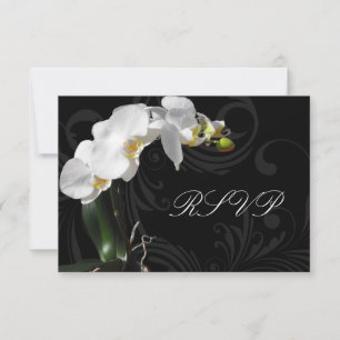Dramatic Black and White Orchid Matching RSVP Card