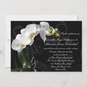 Dramatic Black Floral Orchid Wedding Invitation