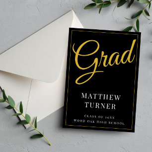 Dramatic Black Gold Graduation Announcement