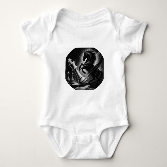 Dramatic Black Horse vs. King – Bold Chess Artwork Baby Bodysuit (Front)