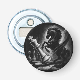 Dramatic Black Horse vs. King – Bold Chess Artwork Bottle Opener