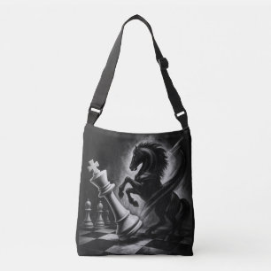 Dramatic Black Horse vs. King – Bold Chess Artwork Crossbody Bag