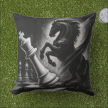 Dramatic Black Horse vs. King – Bold Chess Artwork Cushion<br><div class="desc">This striking black-and-white design captures the tension of a high-stakes chess battle. A powerful black horse rears triumphantly, symbolising strength and strategy as it topples the king on a classic chequered board. Perfect for chess enthusiasts, art lovers, and anyone who appreciates bold, dramatic imagery. Ideal for posters, apparel, home decor,...</div>