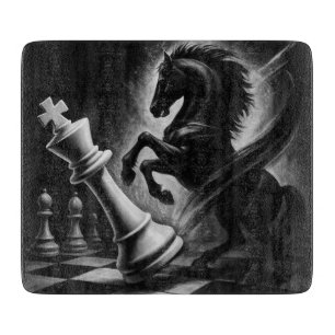 Dramatic Black Horse vs. King – Bold Chess Artwork Cutting Board