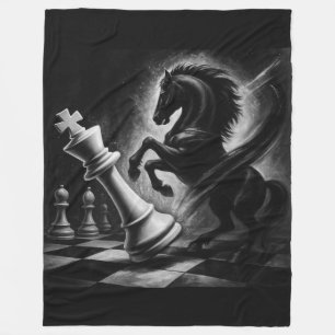 Dramatic Black Horse vs. King – Bold Chess Artwork Fleece Blanket
