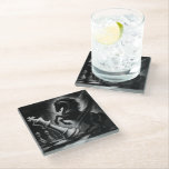 Dramatic Black Horse vs. King – Bold Chess Artwork Glass Coaster<br><div class="desc">This striking black-and-white design captures the tension of a high-stakes chess battle. A powerful black horse rears triumphantly, symbolising strength and strategy as it topples the king on a classic chequered board. Perfect for chess enthusiasts, art lovers, and anyone who appreciates bold, dramatic imagery. Ideal for posters, apparel, home decor,...</div>