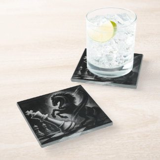 Dramatic Black Horse vs. King – Bold Chess Artwork Glass Coaster