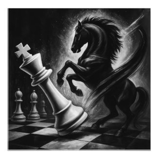 Dramatic Black Horse vs. King – Bold Chess Artwork Photo Print